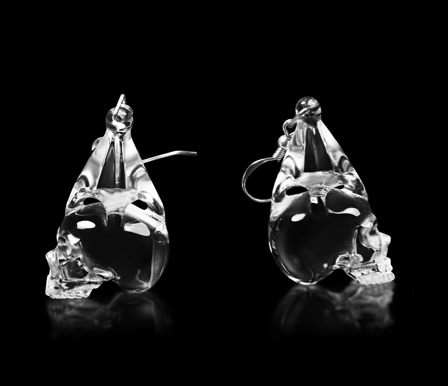 Clear Quartz Rock Crystal Carved Crystal Skull Earring