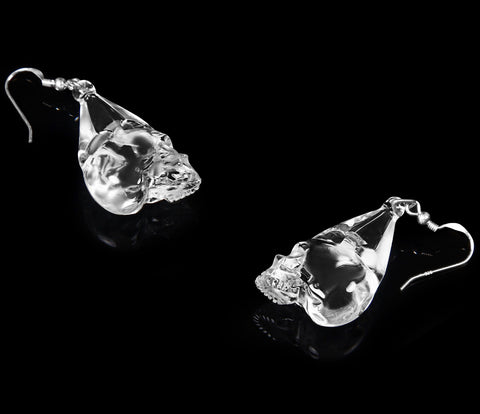 Clear Quartz Rock Crystal Carved Crystal Skull Earring