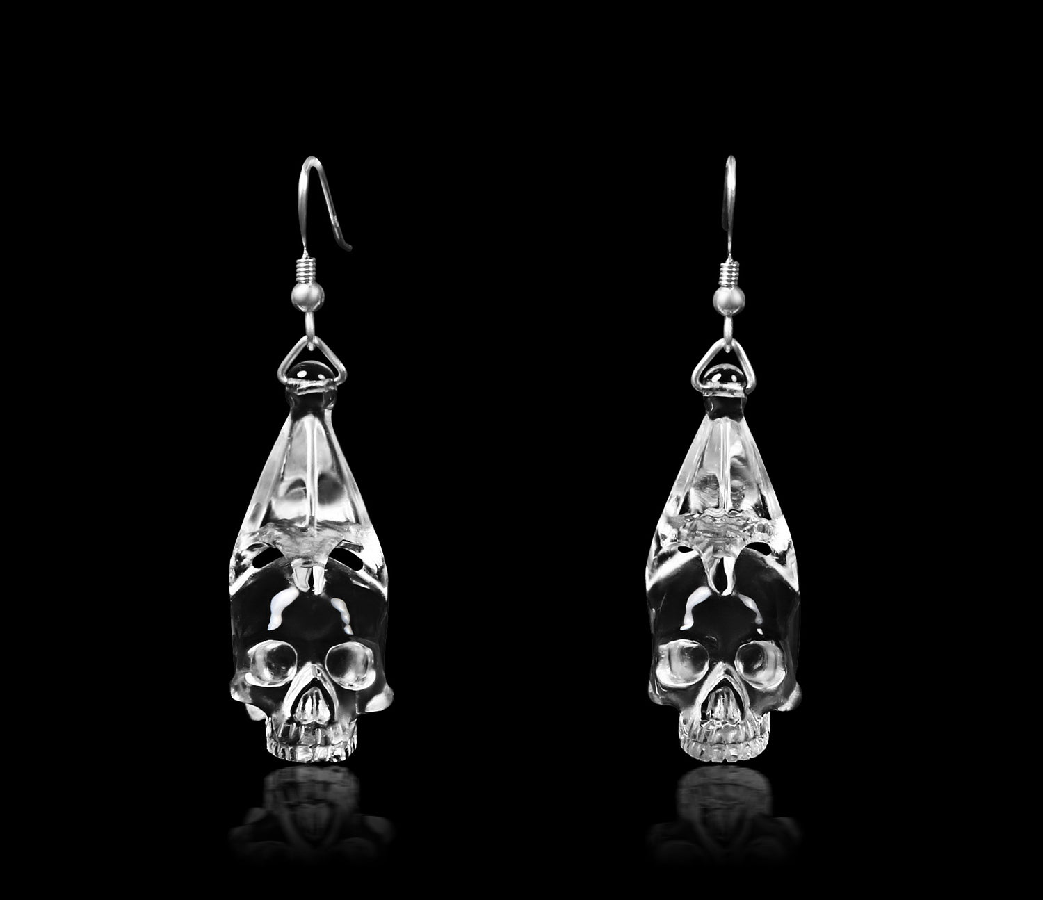 Clear Quartz Rock Crystal Carved Crystal Skull Earring