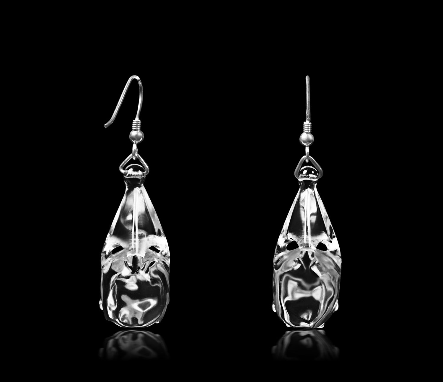 Clear Quartz Rock Crystal Carved Crystal Skull Earring