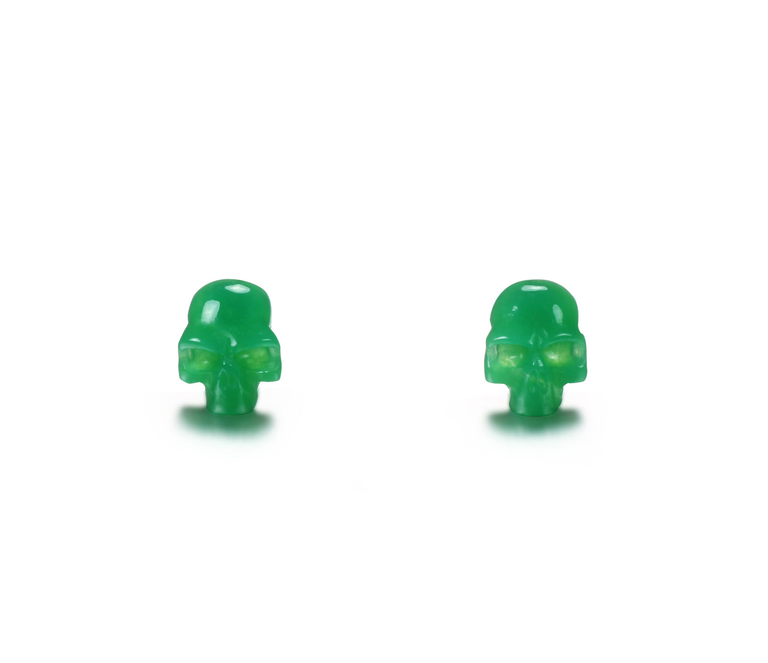 Gemstone, Chrysoprase Carved Crystal Skull Earrings with Sterling Silver