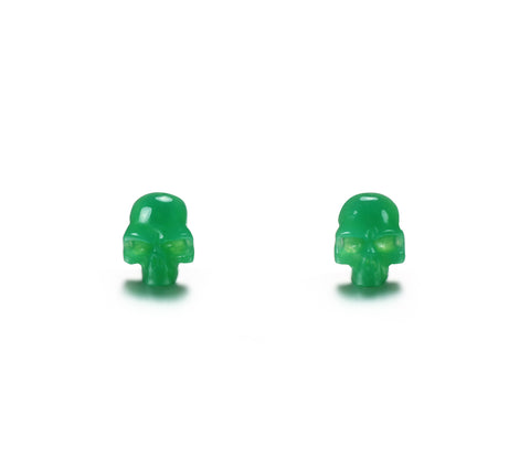 Gemstone, Chrysoprase Carved Crystal Skull Earrings with Sterling Silver