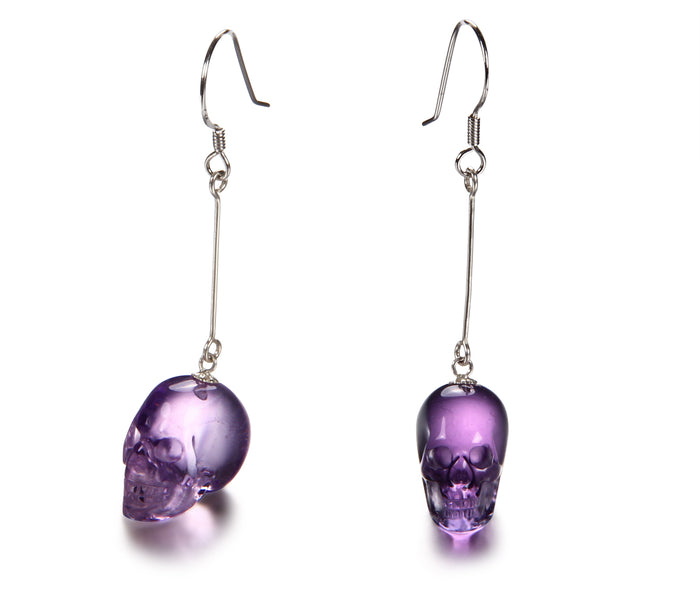 Amethyst Carved Crystal Skull Earring