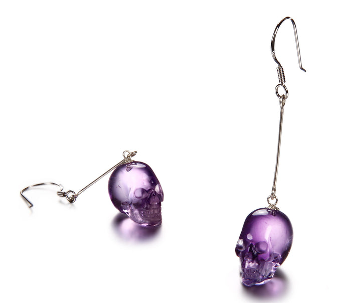 Amethyst Carved Crystal Skull Earring1