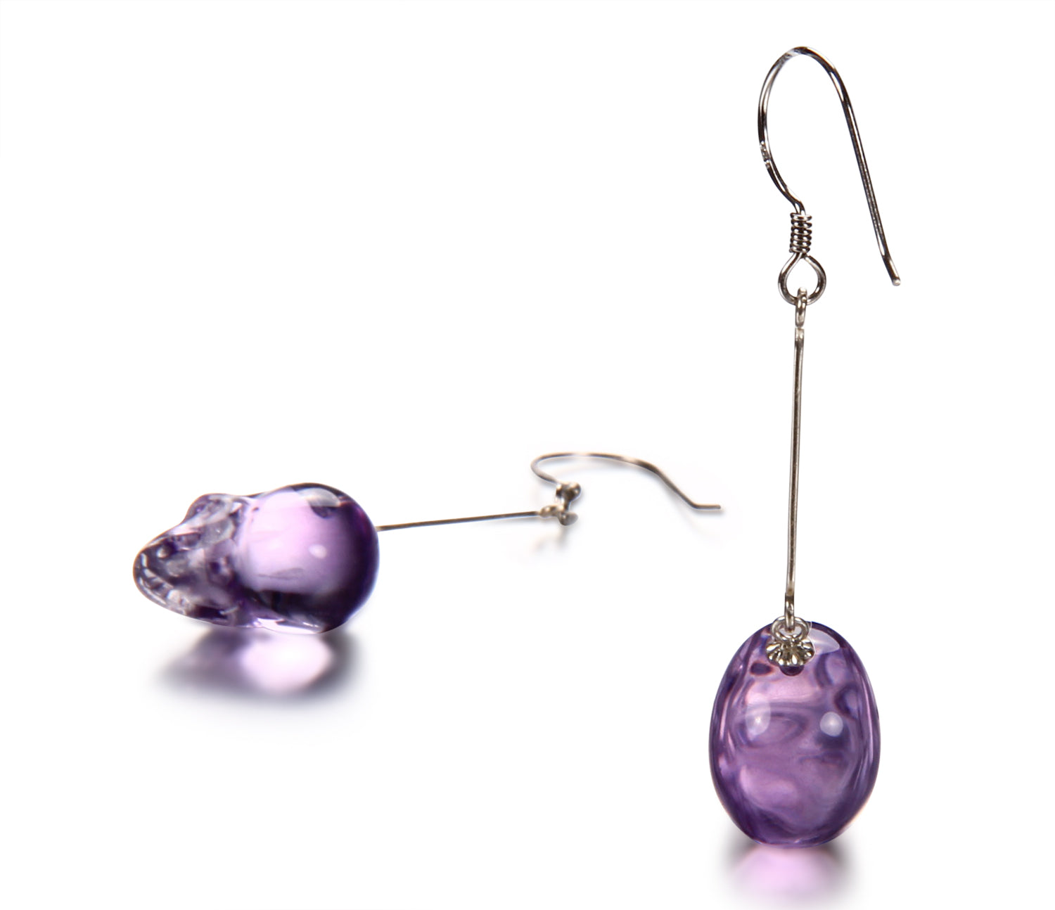 Amethyst Carved Crystal Skull Earring