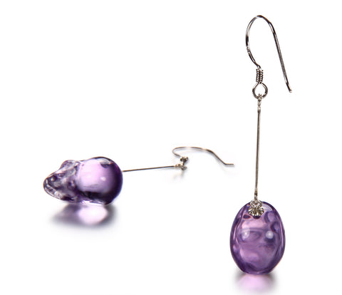 Amethyst Carved Crystal Skull Earring