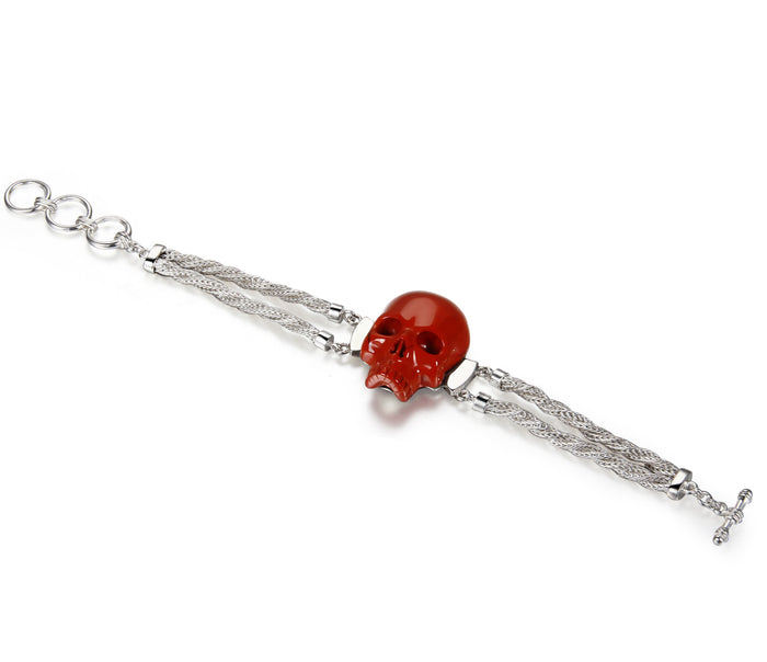 Red Jasper Carved Crystal Skull Bracelet, Silver 925