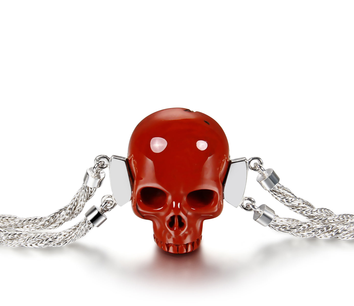 Red Jasper Carved Crystal Skull Bracelet, Silver 9251