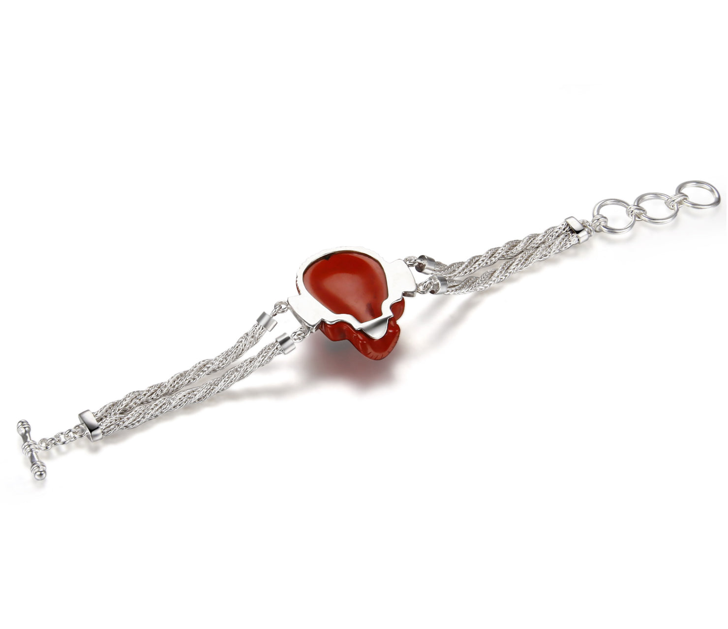 Red Jasper Carved Crystal Skull Bracelet, Silver 925