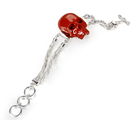 Red Jasper Carved Crystal Skull Bracelet, Silver 925