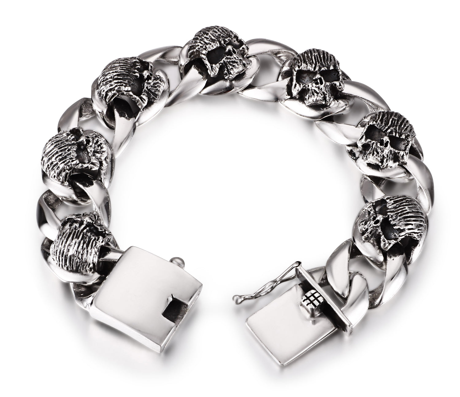 Oxidized Sterling Silver Skulls with Large Loops Chain Bracelet