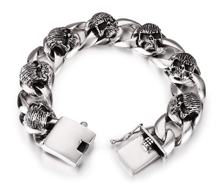 Oxidized Sterling Silver Skulls with Large Loops Chain Bracelet