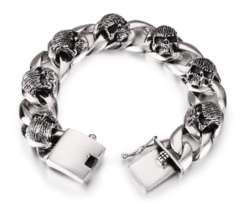 Oxidized Sterling Silver Skulls with Large Loops Chain Bracelet