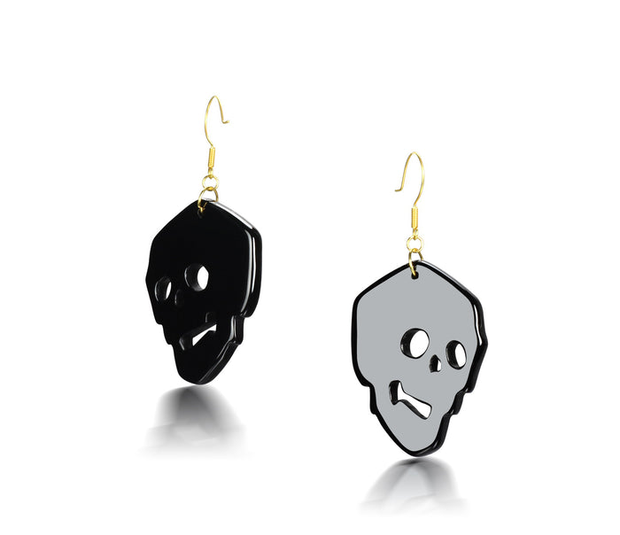 Black Onyx Carved Crystal Skull Earrings