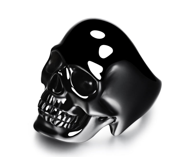 Skullis Signature Solid Black Onyx Carved Gemstone Crystal Skull Ring