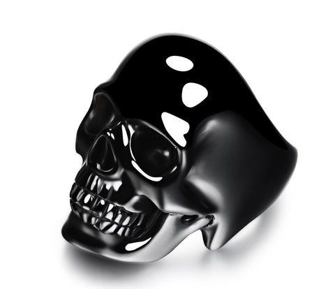Skullis Signature Solid Black Onyx Carved Gemstone Crystal Skull Ring