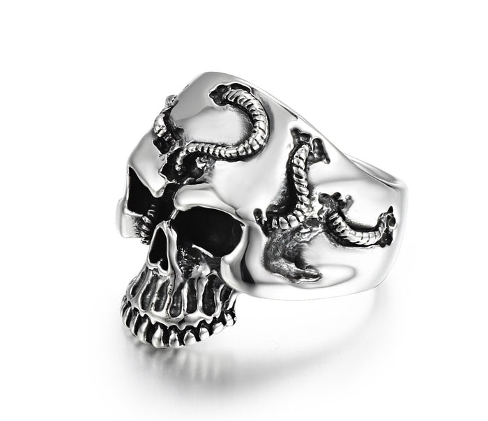 Rope Banding Sterling Silver Skull Ring