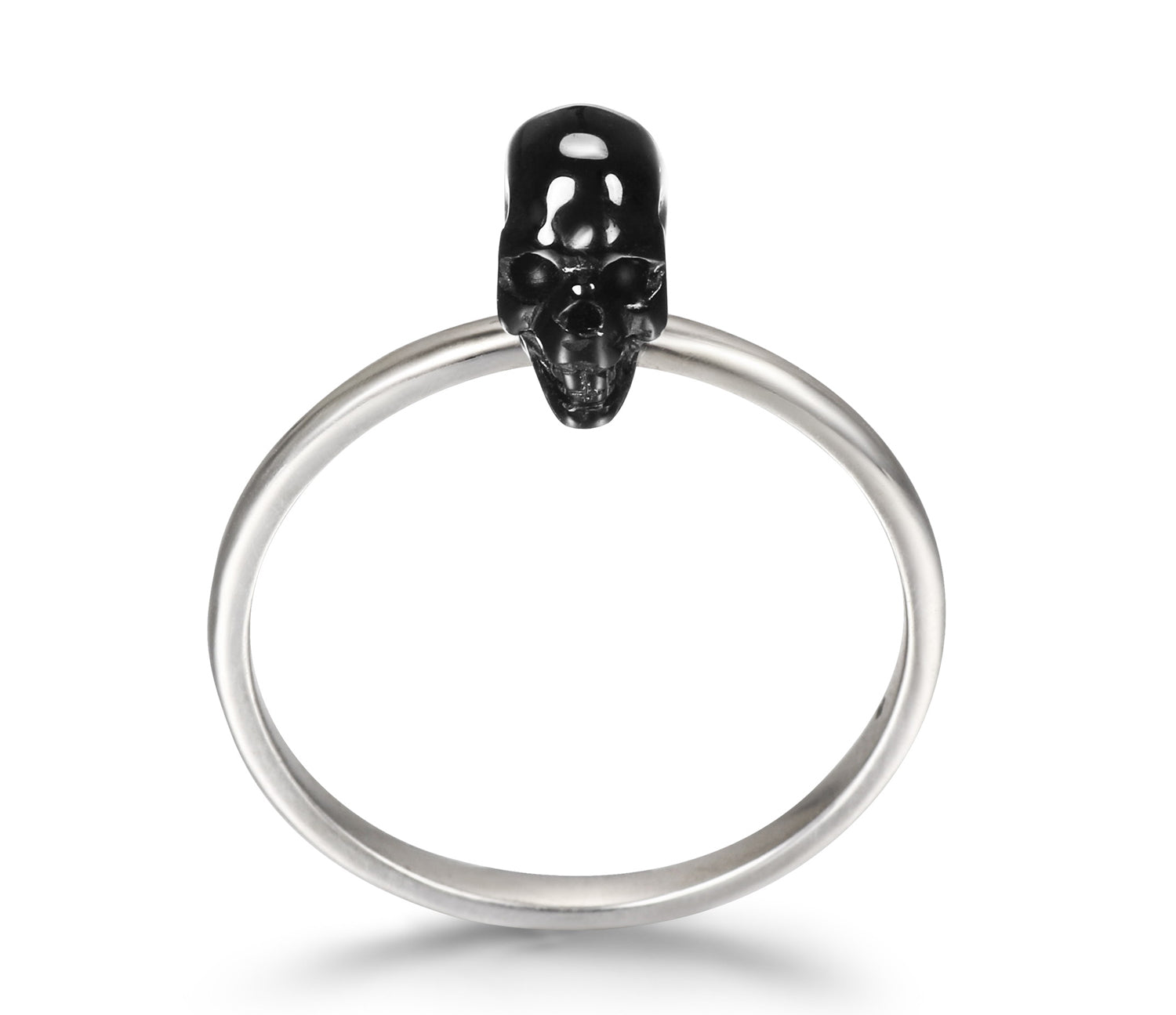 Tiny Black Onyx Carved Gemstone Crystal Skull on Sterling Silver Ring1