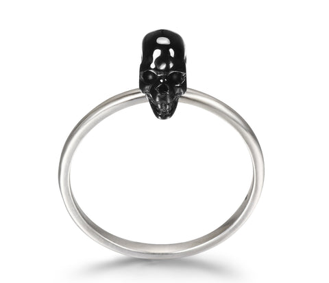 Tiny Black Onyx Carved Gemstone Crystal Skull on Sterling Silver Ring1