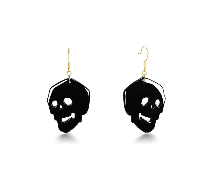 Black Onyx Carved Crystal Skull Earrings 1