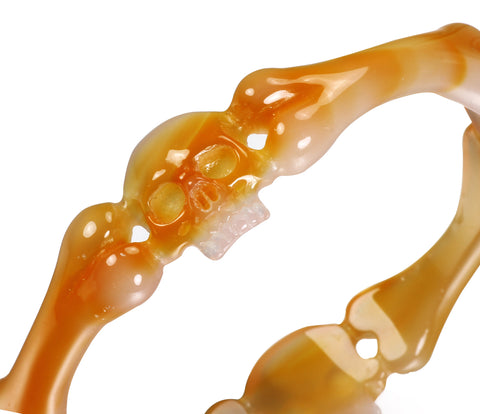 Agate Carved Crystal Bone-Round Skull Bracelet (Diameter 69 mm)