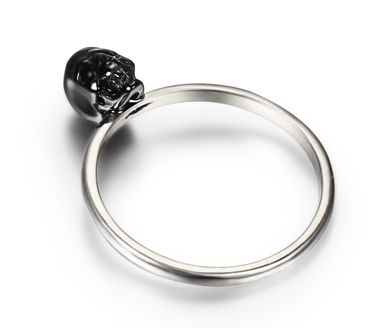 Tiny Black Onyx Carved Gemstone Crystal Skull on Sterling Silver Ring