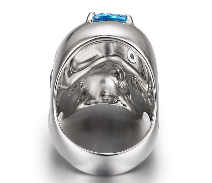 Third Eye - Sky Blue Topaz in Rhodium Plated Sterling Silver Skull Ring
