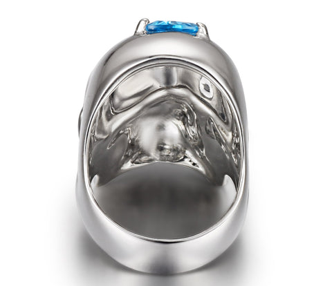 Third Eye - Sky Blue Topaz in Rhodium Plated Sterling Silver Skull Ring