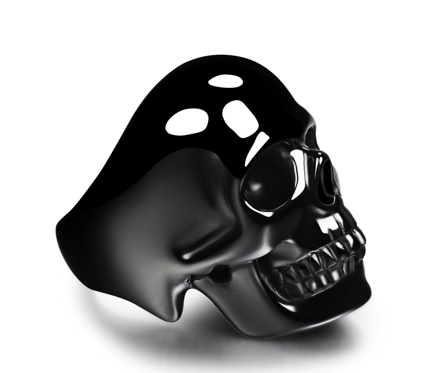 Skullis Signature Solid Black Onyx Carved Gemstone Skull Ring