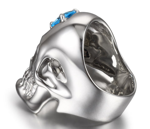 Third Eye - Sky Blue Topaz in Rhodium Plated Sterling Silver Skull Ring