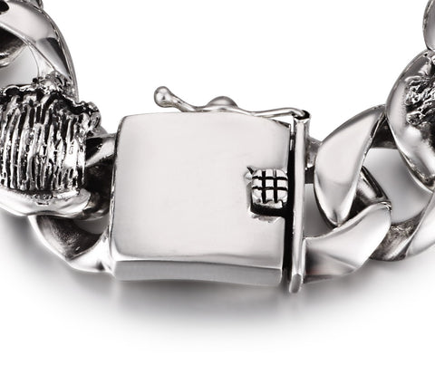 Oxidized Sterling Silver Skulls with Large Loops Chain Bracelet