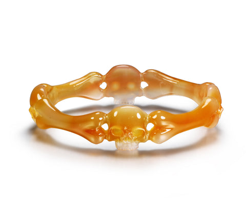 Agate Carved Crystal Bone-Round Skull Bracelet (Diameter 69 mm)