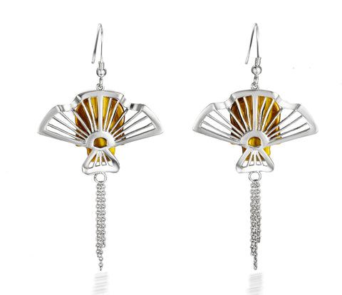 Gemstone Gold Tiger Eye Carved Crystal Skull Earrings with Sterling Silver