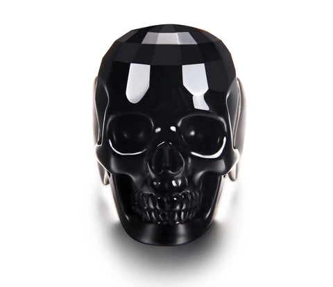 Visage - Skullis Signature Faceted Black Obsidian Carved Gemstone Crystal Skull with Sterling Silver Ring