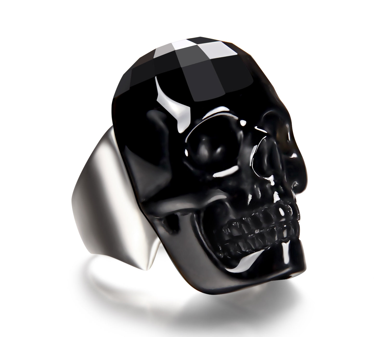 Visage - Skullis Signature Faceted Black Obsidian Carved Gemstone Crystal Skull with Sterling Silver Ring1