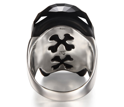 Visage - Skullis Signature Faceted Black Obsidian Carved Gemstone Crystal Skull with Sterling Silver Ring