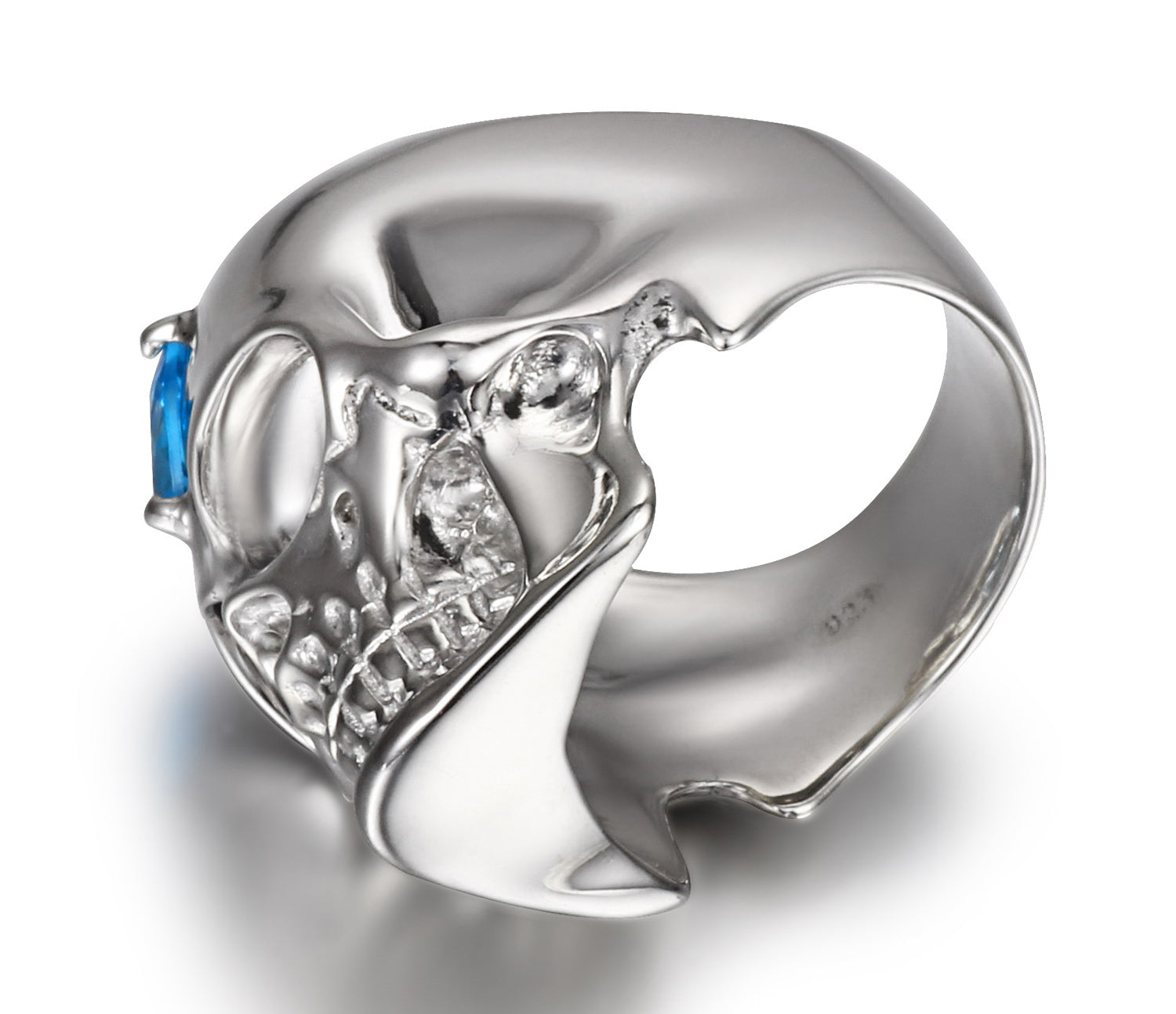 Third Eye - Sky Blue Topaz in Rhodium Plated Sterling Silver Skull Ring
