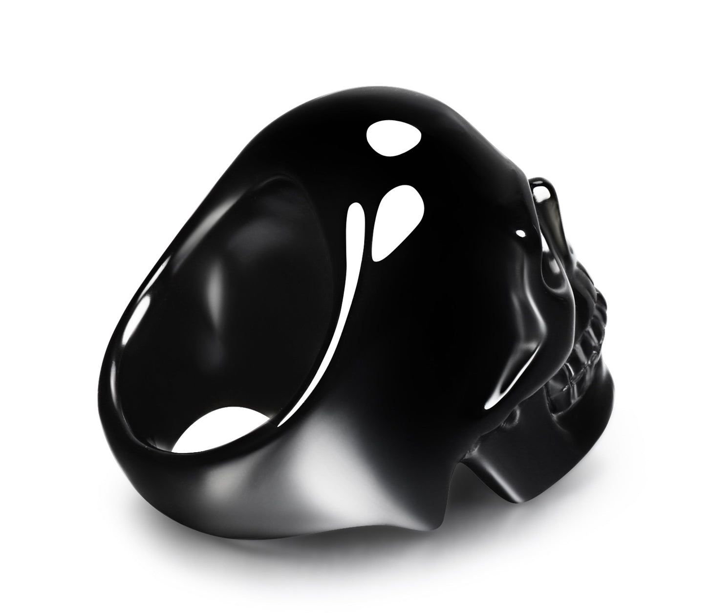 Skullis Signature Solid Black Onyx Carved Gemstone Skull Ring