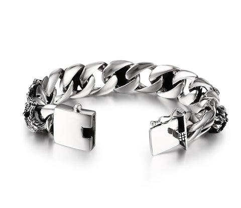 Oxidized Sterling Silver Skulls with Large Loops Chain Bracelet1