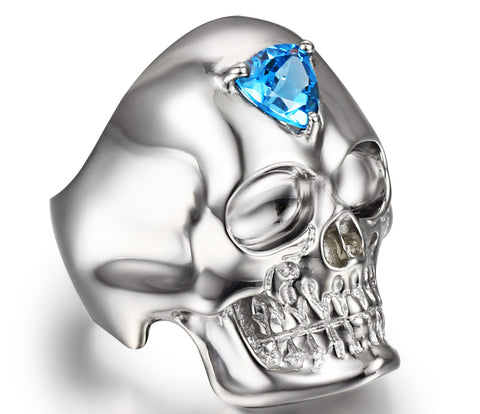 Third Eye - Sky Blue Topaz in Rhodium Plated Sterling Silver Skull Ring1