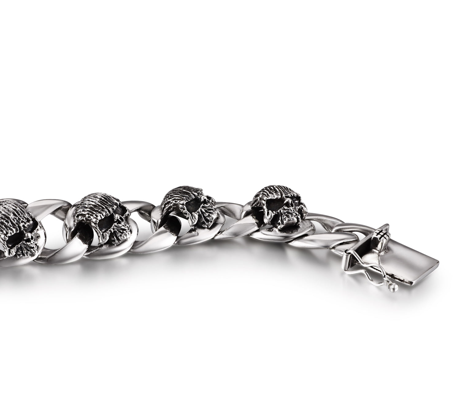 Oxidized Sterling Silver Skulls with Large Loops Chain Bracelet