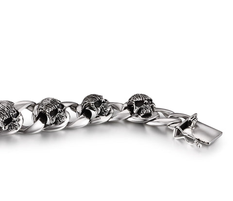 Oxidized Sterling Silver Skulls with Large Loops Chain Bracelet