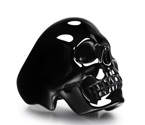 Skullis Signature Solid Black Onyx Carved Gemstone Skull Ring