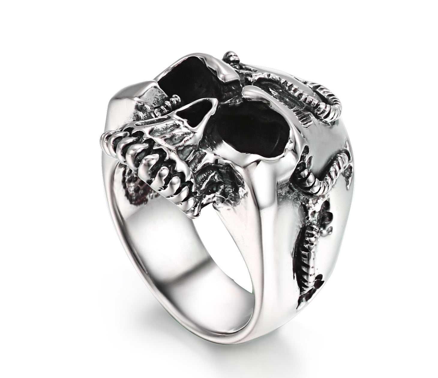 Rope Banding Sterling Silver Skull Ring