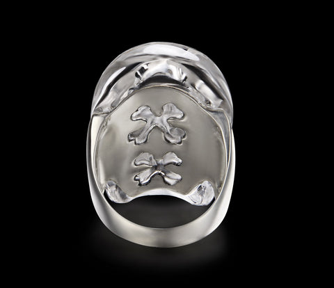 Visage - Skullis Signature Quartz Rock Crystal Carved Gemstone Crystal Skull with Sterling Silver Ring