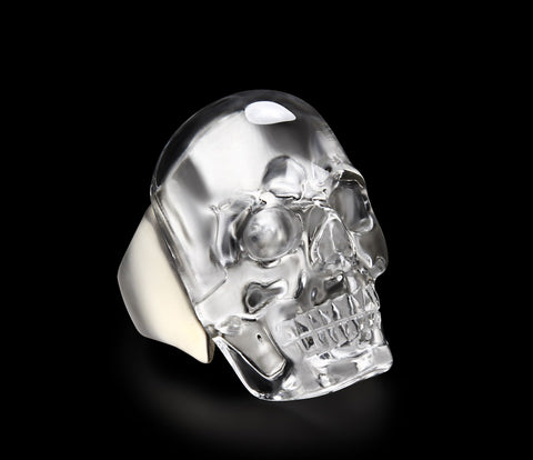 Visage - Skullis Signature Quartz Rock Crystal Carved Gemstone Crystal Skull with Sterling Silver Ring1