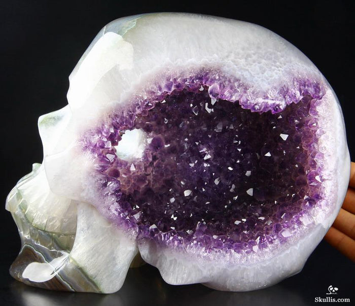 7.8" Amethyst Geode Agate Carved Crystal Skull
