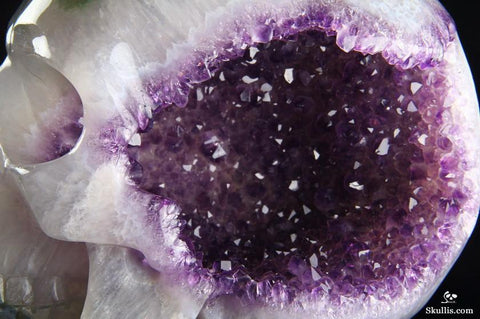 Awesome Lifesized 7.8" Amethyst Geode Agate Carved Crystal Skull, Super Realistic