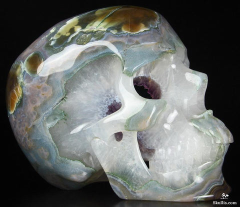 Awesome Lifesized 7.8" Amethyst Geode Agate Carved Crystal Skull, Super Realistic