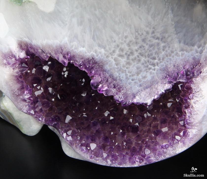 Awesome Lifesized 7.8" Amethyst Geode Agate Carved Crystal Skull, Super Realistic